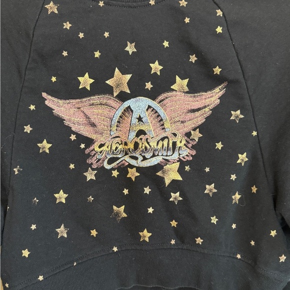 Aerosmith Black Cropped Graphic Crewneck Sweatshirt Star and Wing Design Small - Picture 2 of 8